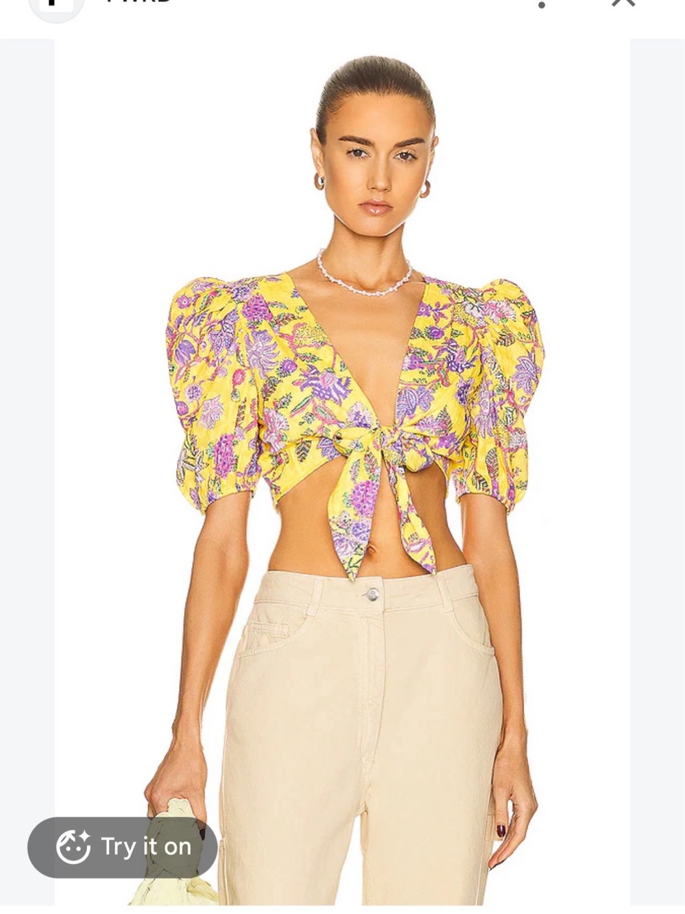 Hemant & Nandita Dhea Crop Top Floral Puff Sleeve Crop Top Yellow Medium Like